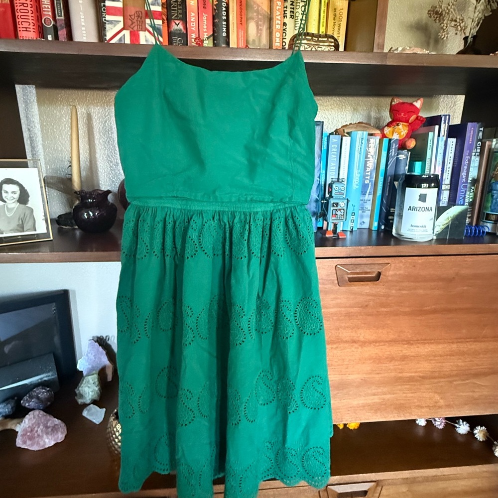 J. Crew Green Sleeveless Scoop Neck Sundress